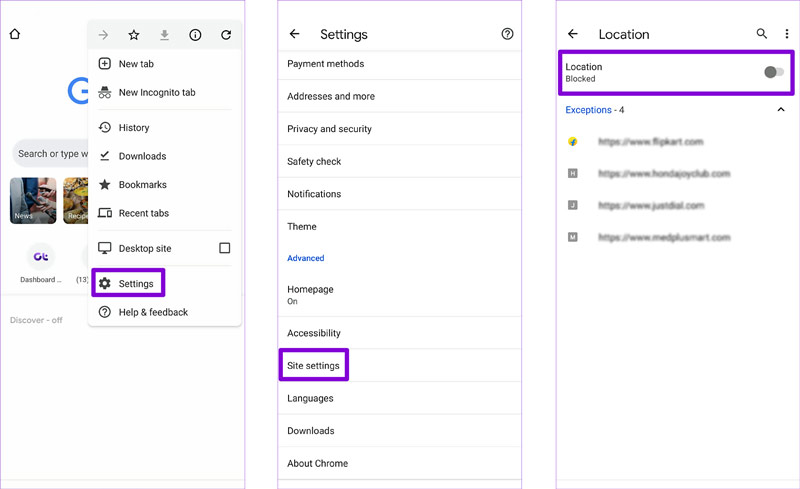 Cambiar ubicación en la aplicación Google Chrome Android