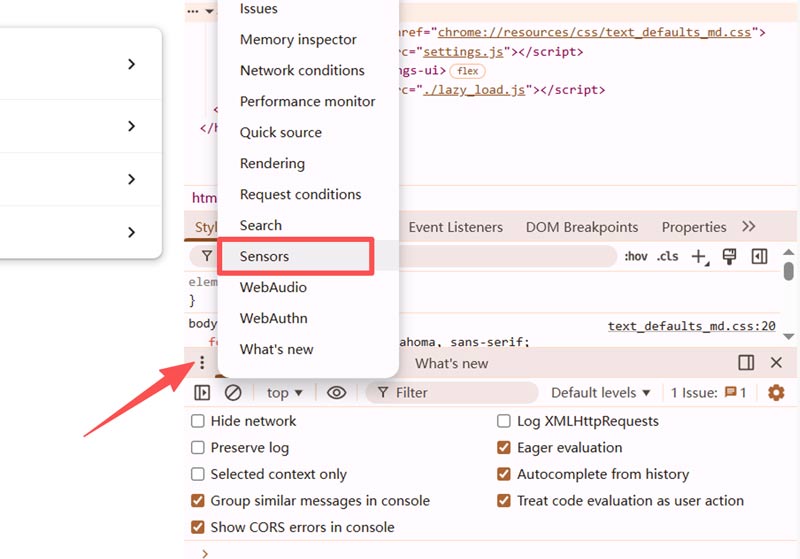 Sensores de las herramientas para desarrolladores de Google Chrome