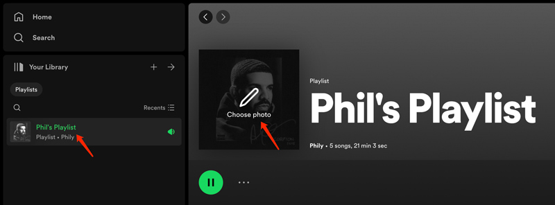 Cambiar el reproductor web de portada de lista de reproducción de Spotify