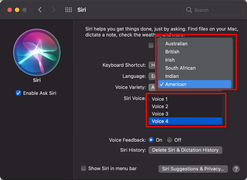 Mac Cambiar la voz de Siri