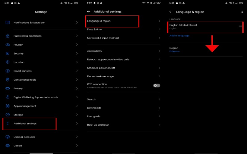 Cambiar la configuración de la región del dispositivo