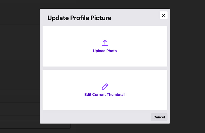 Sube una foto para cambiar la imagen de perfil de Twitch