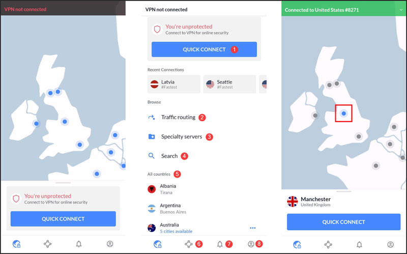 Cambio de ubicación de VPN con NordVPN