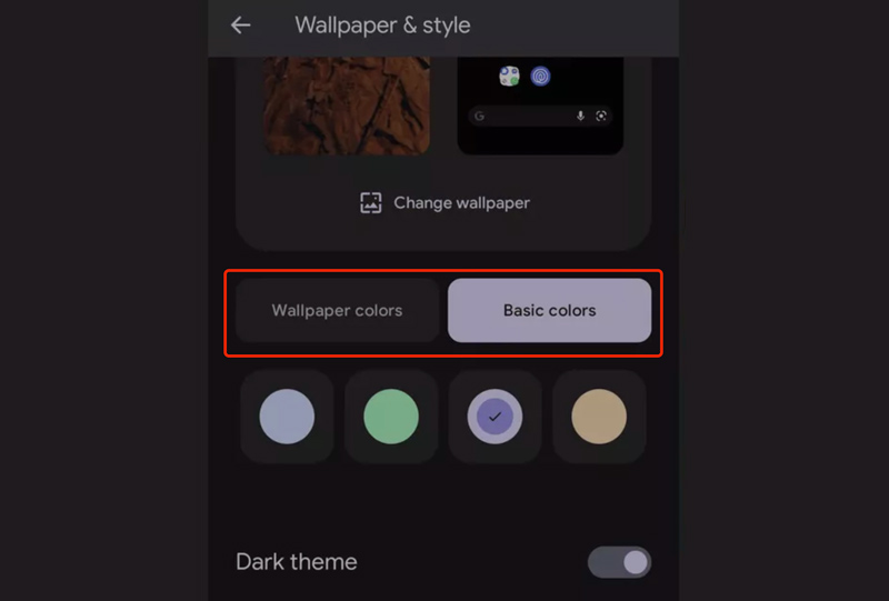 Cambiar el color de fondo del fondo de pantalla Android