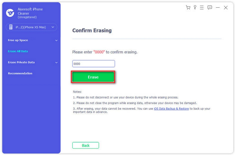 Presiona el botón Borrar