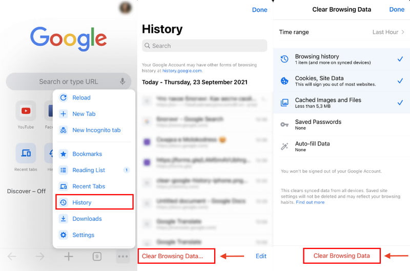 iPhone Google Chrome Limpiar datos de navegación