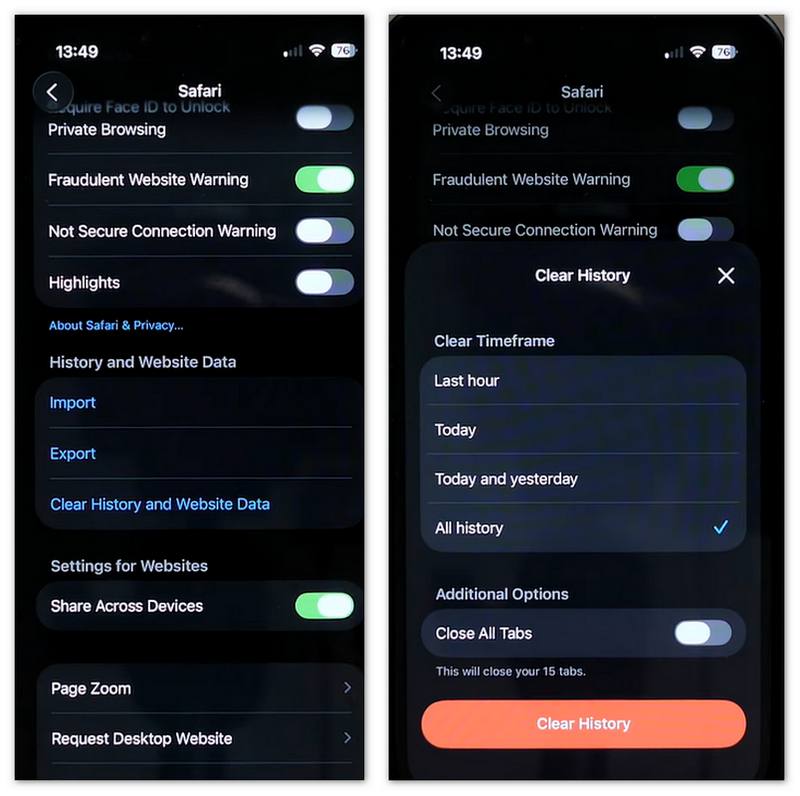 Borrar historial de Safari