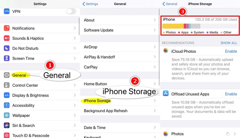 Comprobar el almacenamiento del sistema del iPhone