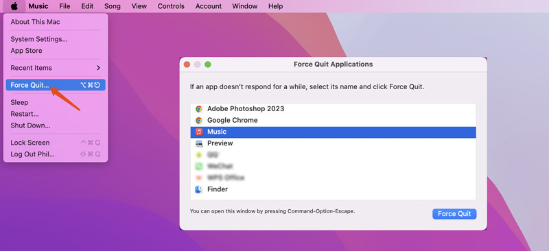 Forzar el cierre de una aplicación desde el menú de Apple