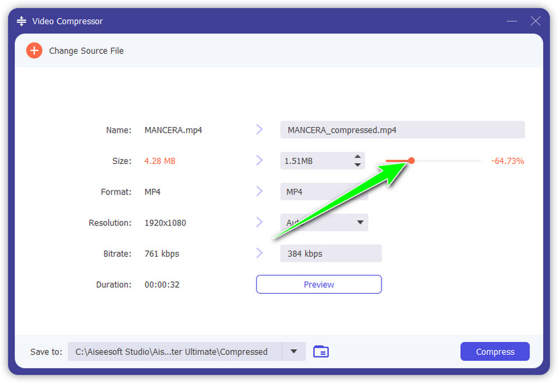 Ajustar el control deslizante para comprimir