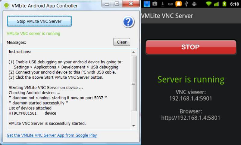 Control de servidor VMLite VNC Android desde PC