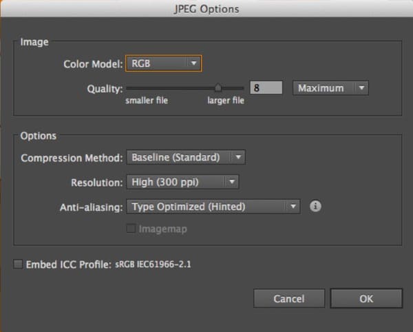 Administrar la configuración de salida de EPS a JPG