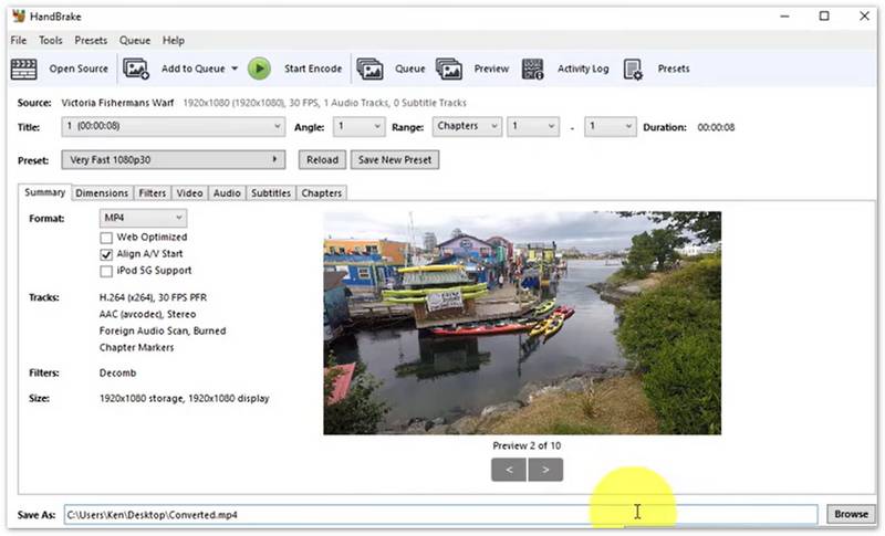 Establecer como MP4 en Handbrake