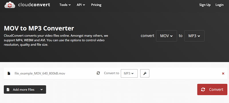 CloudConvert convierte MOV a MP3