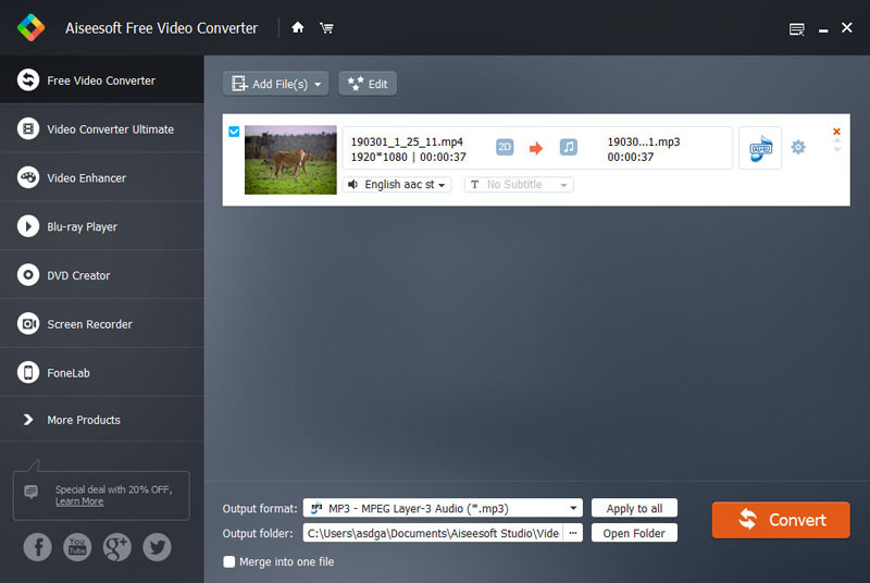 Convierta MP4 a MP3 en Free Video Converter