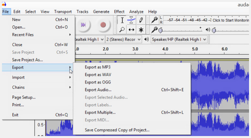 Audacia Convertir WAV a MP3