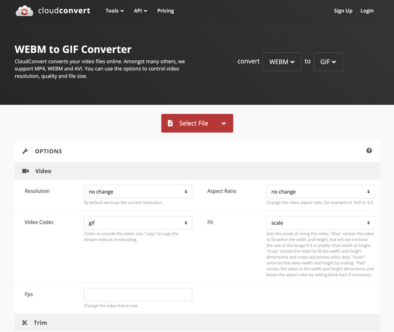 CloudConvert Convertidor WebM a GIF en línea
