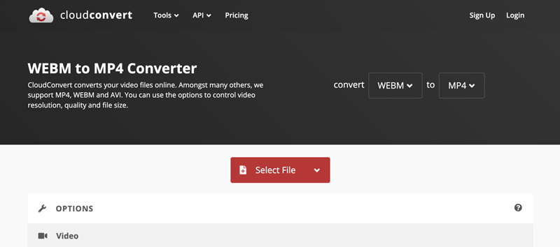 CloudConvert Convertidor WebM a MP4 en línea