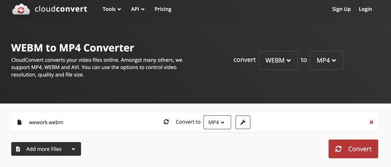 CloudConvert WebM a MP4 en línea CloudConvert gratuito