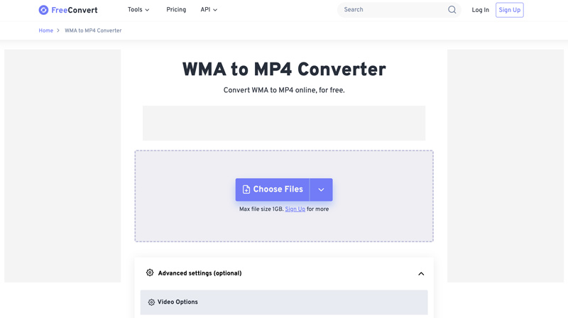 FreeConvert convertidor de WMA a MP4 en línea