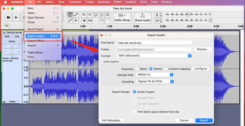 Exportar audio de Audacity