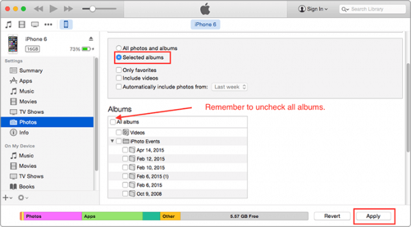 Eliminar álbum de iPhone a través de iTunes