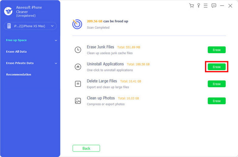 Aiseesoft iPhone Cleaner Borrar Aplicaciones de desinstalación