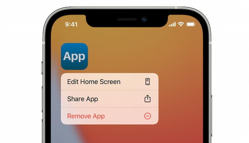 Mantenga presionado el ícono de la aplicación para eliminar