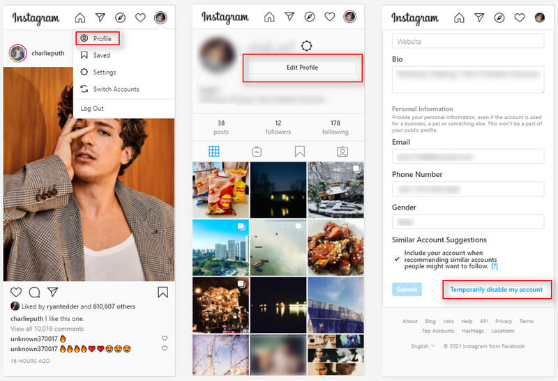 Deshabilitar temporalmente la cuenta de Instagram