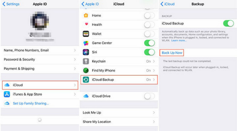 Mensaje de copia de seguridad de iCloud de iPhone