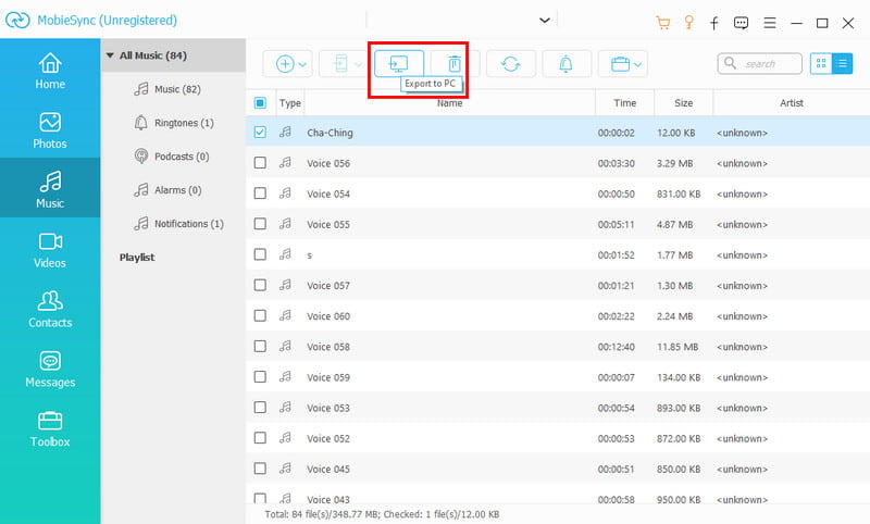 Aiseesoft MobieSync Exportar a PC