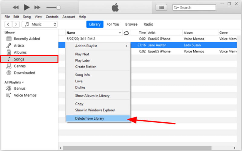iTunes en mi dispositivo Eliminar de la biblioteca