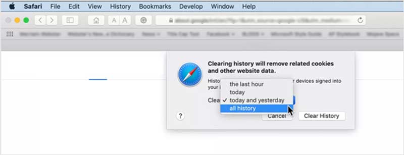 Seleccione la hora para eliminar el historial de safari en mac