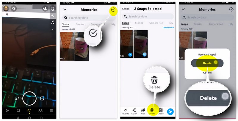 Eliminar fotos de Snapchat de Recuerdos en lote