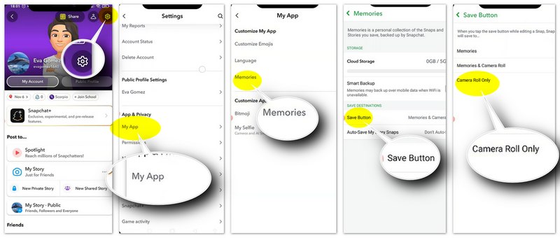Desactivar el guardado automático de futuras fotos de Snapchat