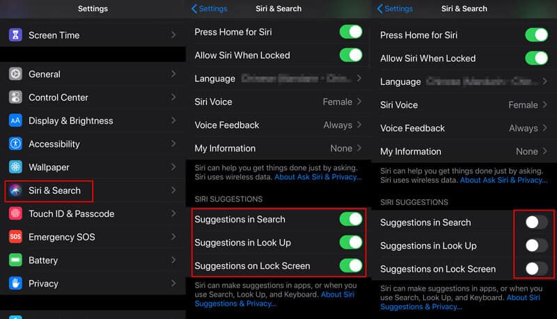 Desactivar las sugerencias de búsqueda de Siri iPhone