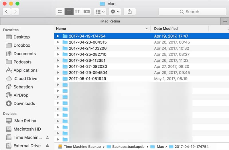 Eliminar copias de seguridad antiguas de Time Machine a través del Finder