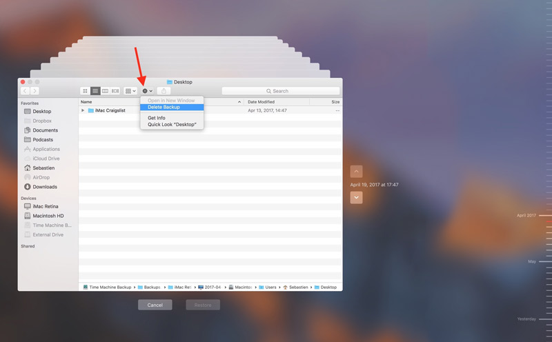 Eliminar copias de seguridad antiguas de Time Machine a través de la interfaz