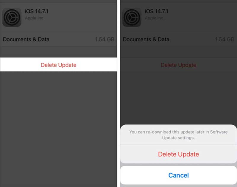 Actualización de software descargada eliminada en iPhone