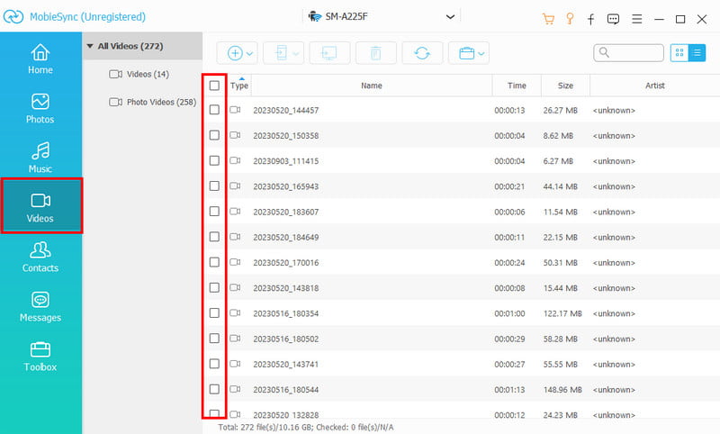 Casilla de verificación de vídeos de Aiseesoft MobieSync