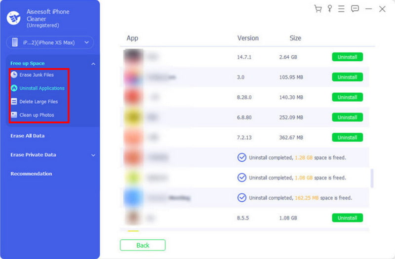 Aiseesoft iPhone Cleaner Borrar Aplicaciones de desinstalación