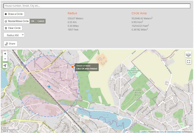 Dibujar un radio en un mapa Mapsdirections