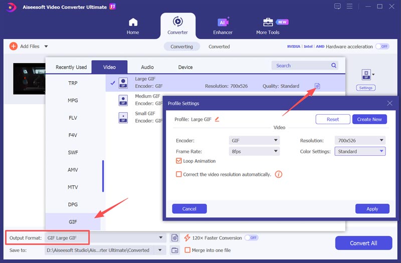 Exportar GIF Ajustar configuración