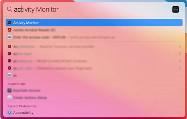 Encuentra y abre el monitor de actividad a través de Spotlight