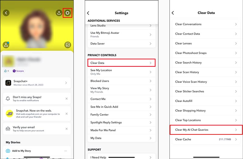 Borrar mis consultas de chat AI en Snapchat