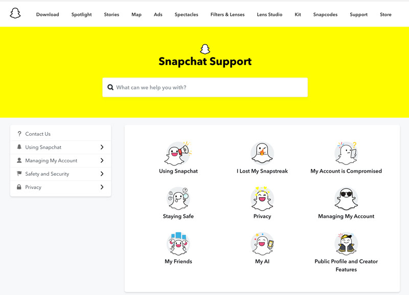 Póngase en contacto con el soporte de Snapchat desde la web
