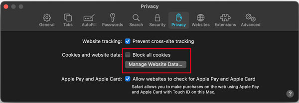 Mac Safari Privacidad Administrar datos del sitio web