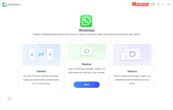 Inicio de copia de seguridad de Whatssync