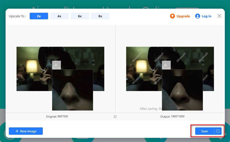 Aiseesoft Image Upscaler Online Guardar Mejorado