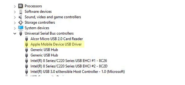 Compruebe el controlador USB del dispositivo móvil de Apple